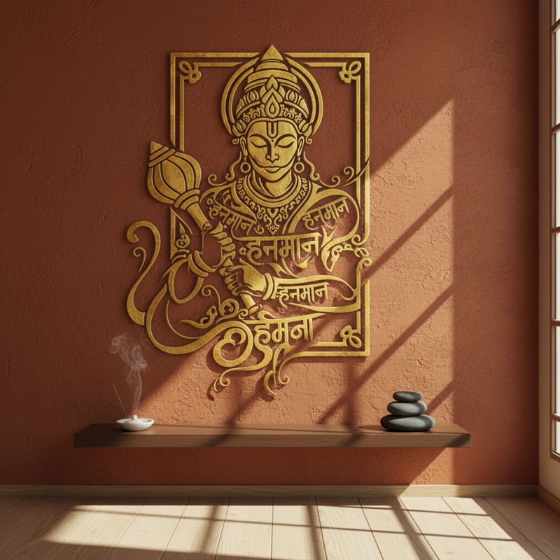 ArcDew Lord Hanuman Portrait Calligraphy Acrylic Art - Strength & Devotion gold