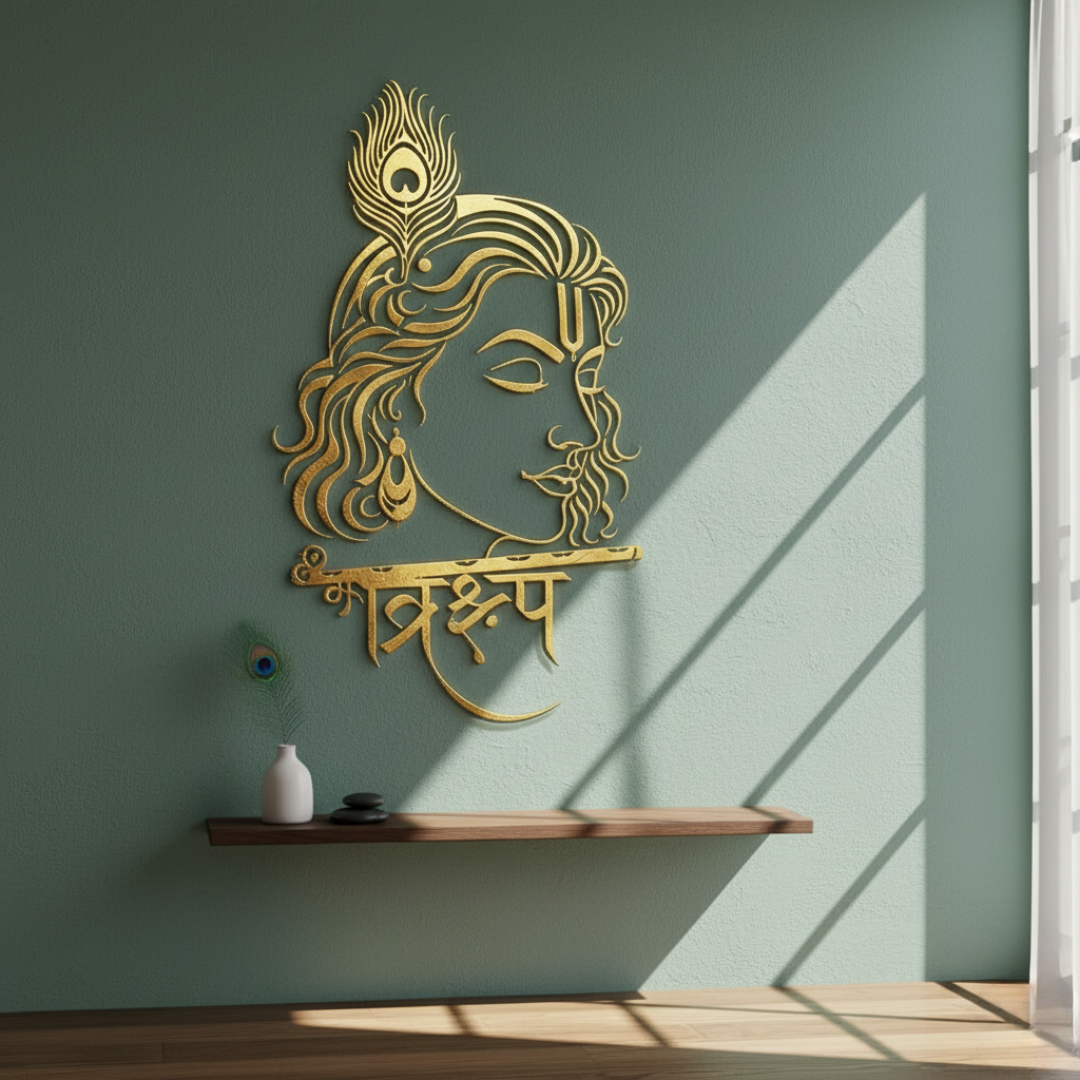 ArcDew Lord Krishna Portrait Calligraphy Acrylic Art - Divine Love & Joy..