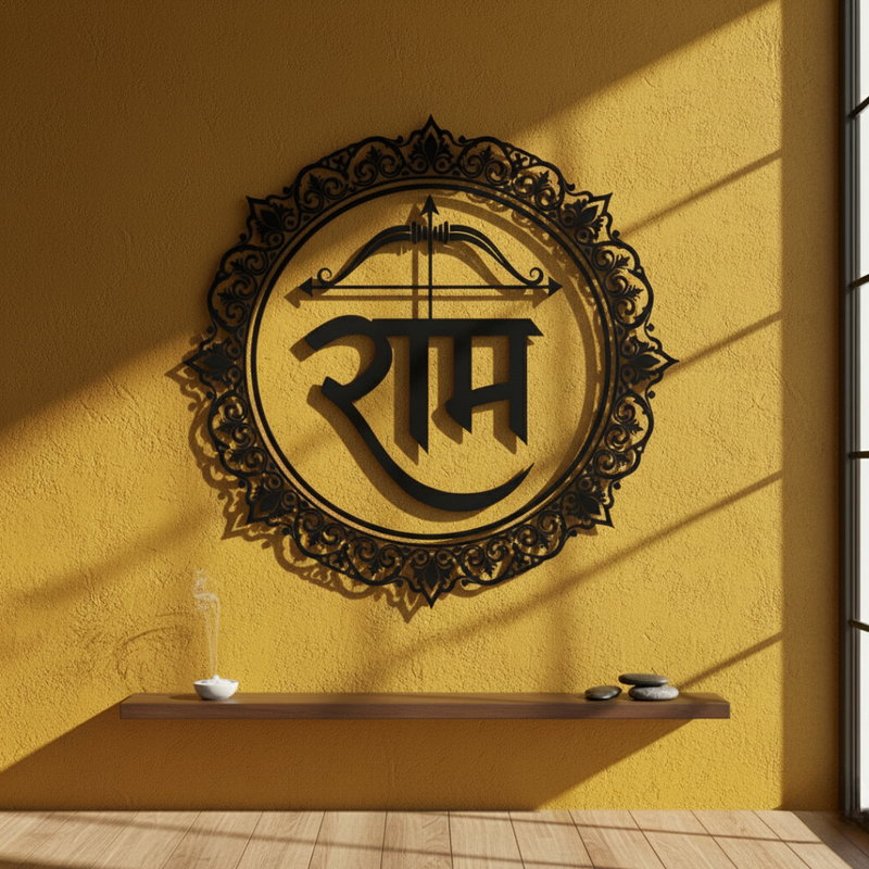 ArcDew Lord Rama Calligraphy Framed Acrylic Wall Art - Dharma & Virtue