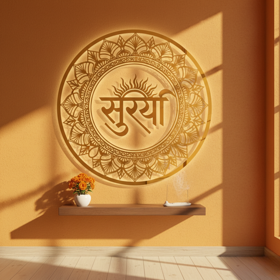 ArcDew Lord Surya Calligraphy Acrylic Wall Art - Sun God of Energy gold