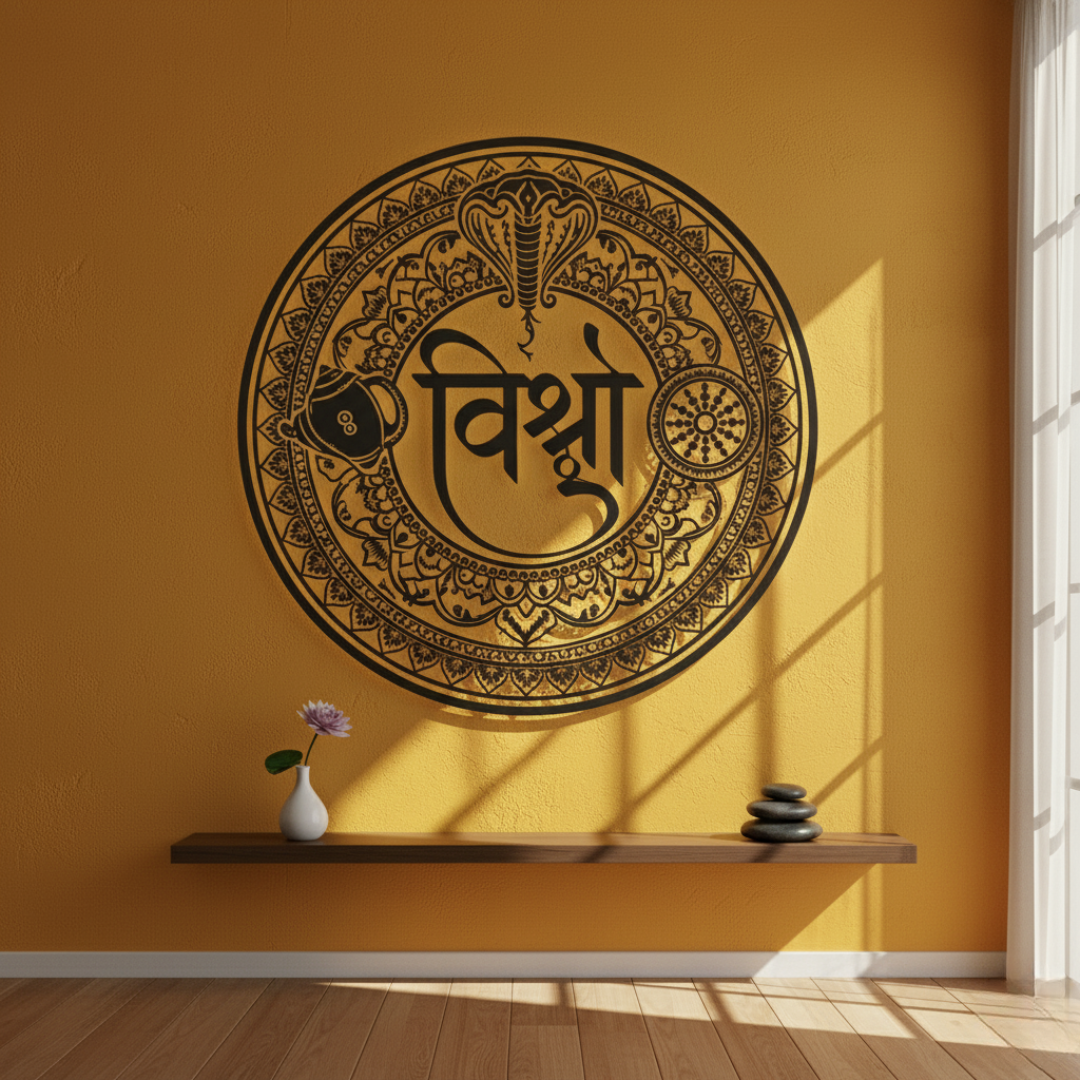 ArcDew Lord Vishnu Calligraphy Acrylic Wall Art - The Preserver Black