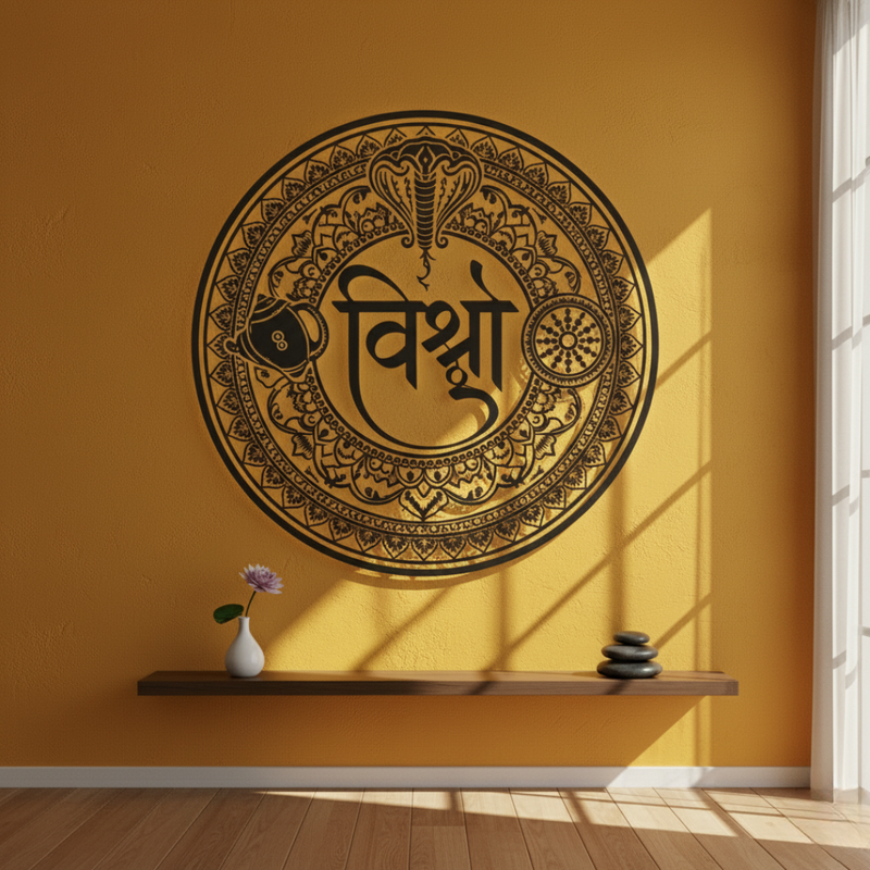 ArcDew Lord Vishnu Calligraphy Acrylic Wall Art - The Preserver Black