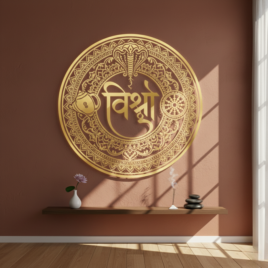 ArcDew Lord Vishnu Calligraphy Acrylic Wall Art - The Preserver Gold