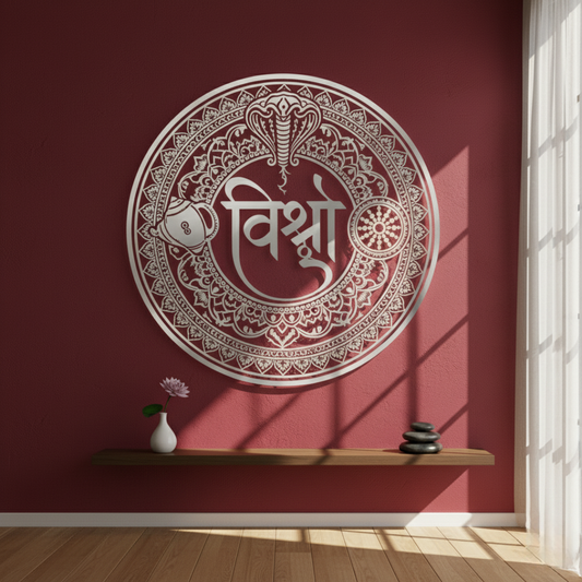 ArcDew Lord Vishnu Calligraphy Acrylic Wall Art - The Preserver silver