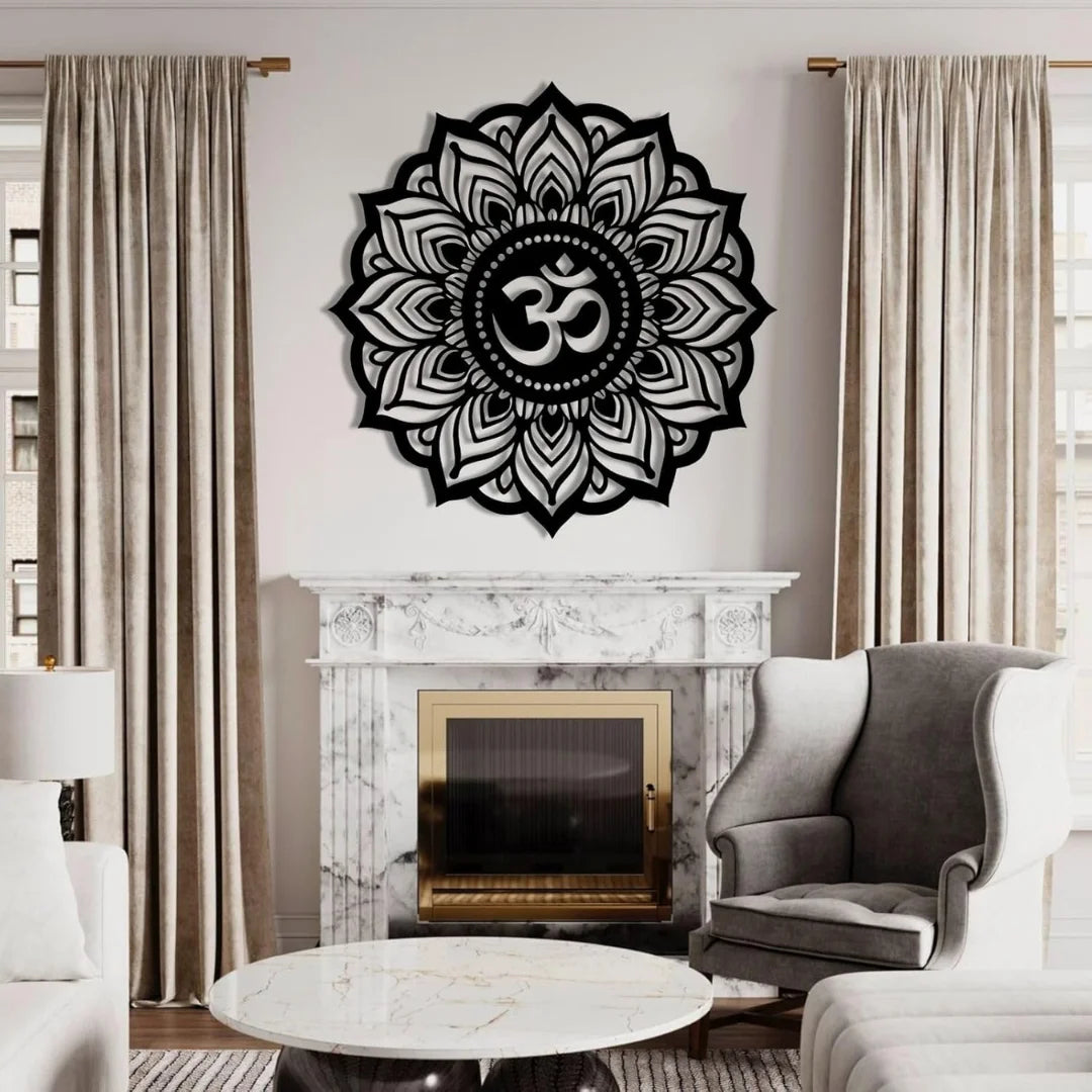 Lotus Mandala Om Acrylic Wall Art Black