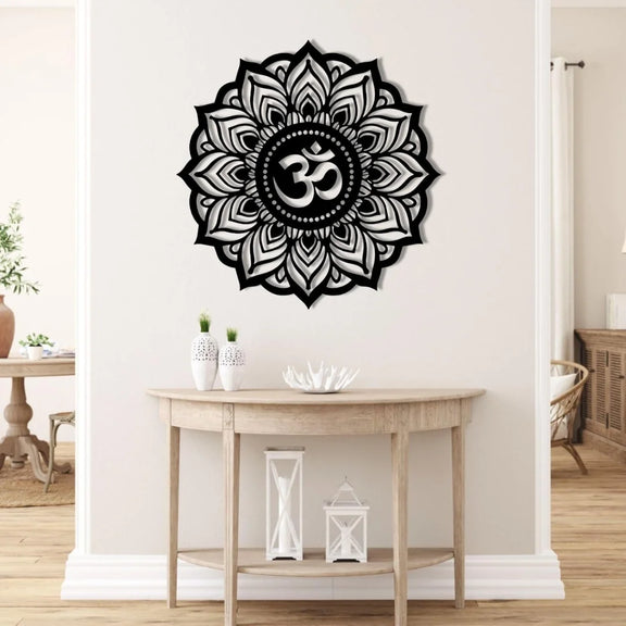 Lotus Mandala Om Acrylic Wall Art Black 1