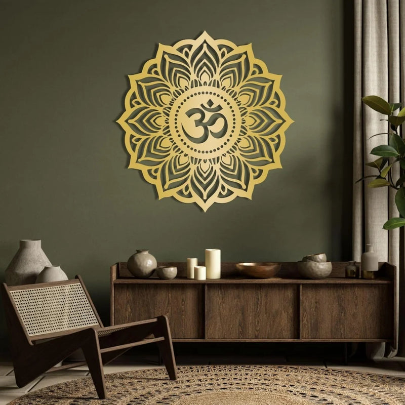 Lotus Mandala Om Acrylic Wall Art Gold