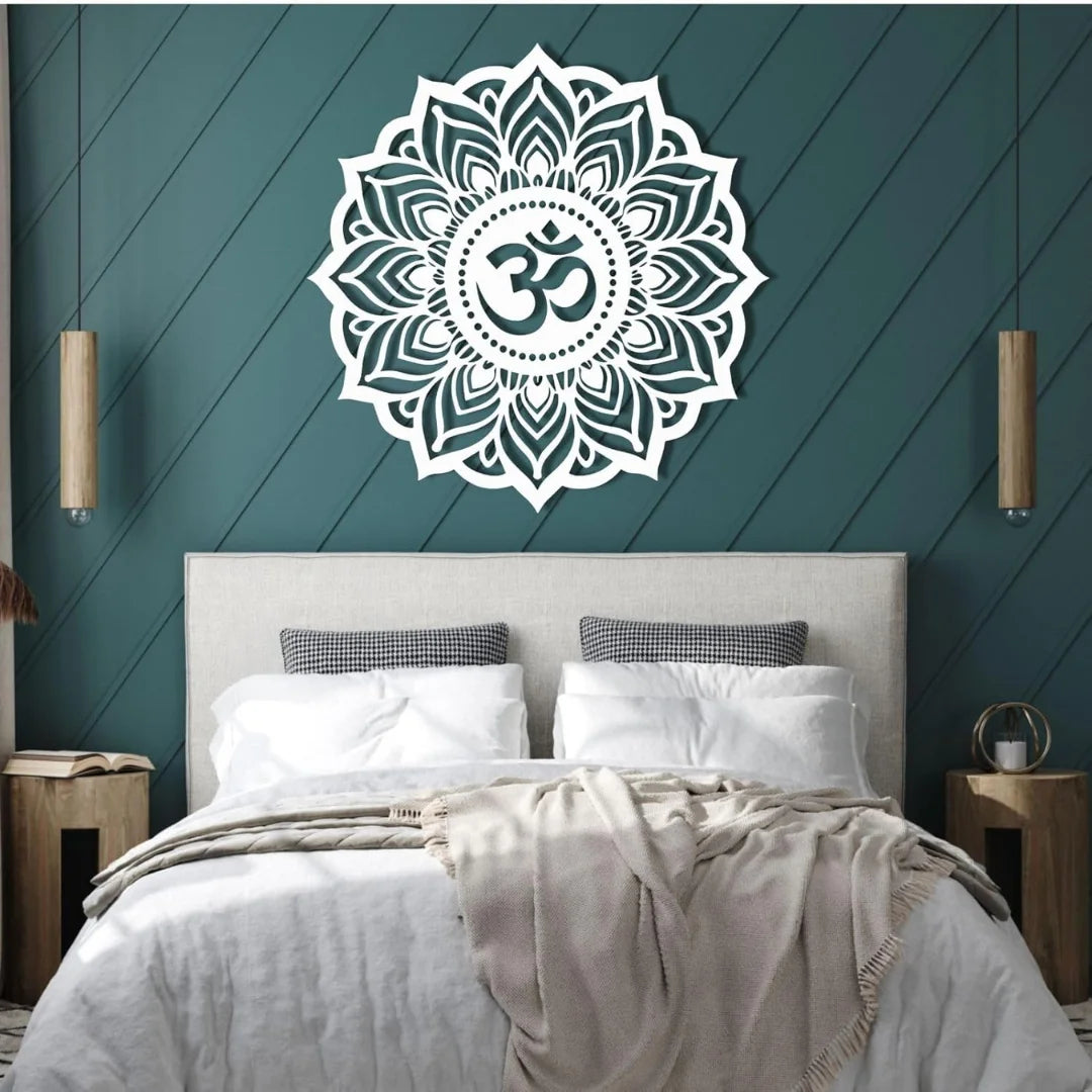 Lotus Mandala Om Acrylic Wall Art Silver