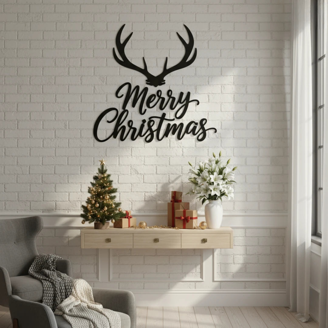 ArcDew_Merry_Christmas_Antlers_Calligraphy_Acrylic_Wall_Art_Modern_Rustic_Holiday_Decor..