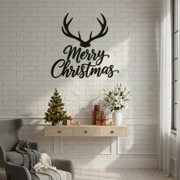 ArcDew_Merry_Christmas_Antlers_Calligraphy_Acrylic_Wall_Art_Modern_Rustic_Holiday_Decor..