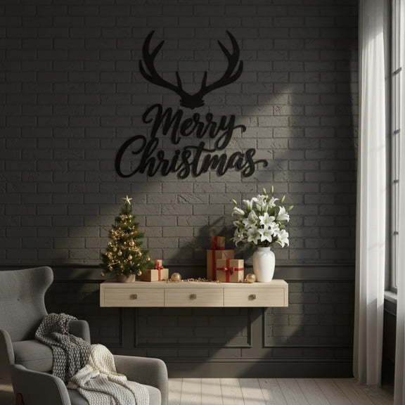 ArcDew_Merry_Christmas_Antlers_Calligraphy_Acrylic_Wall_Art_Modern_Rustic_Holiday_Decor.
