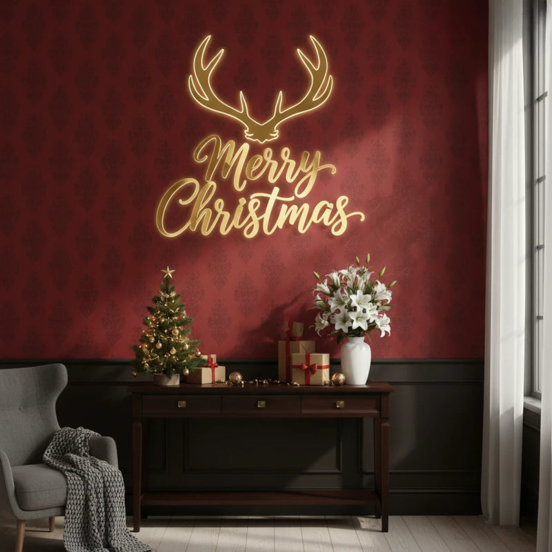ArcDew_Merry_Christmas_Antlers_Calligraphy_Acrylic_Wall_Art_Modern_Rustic_Holiday_Decor