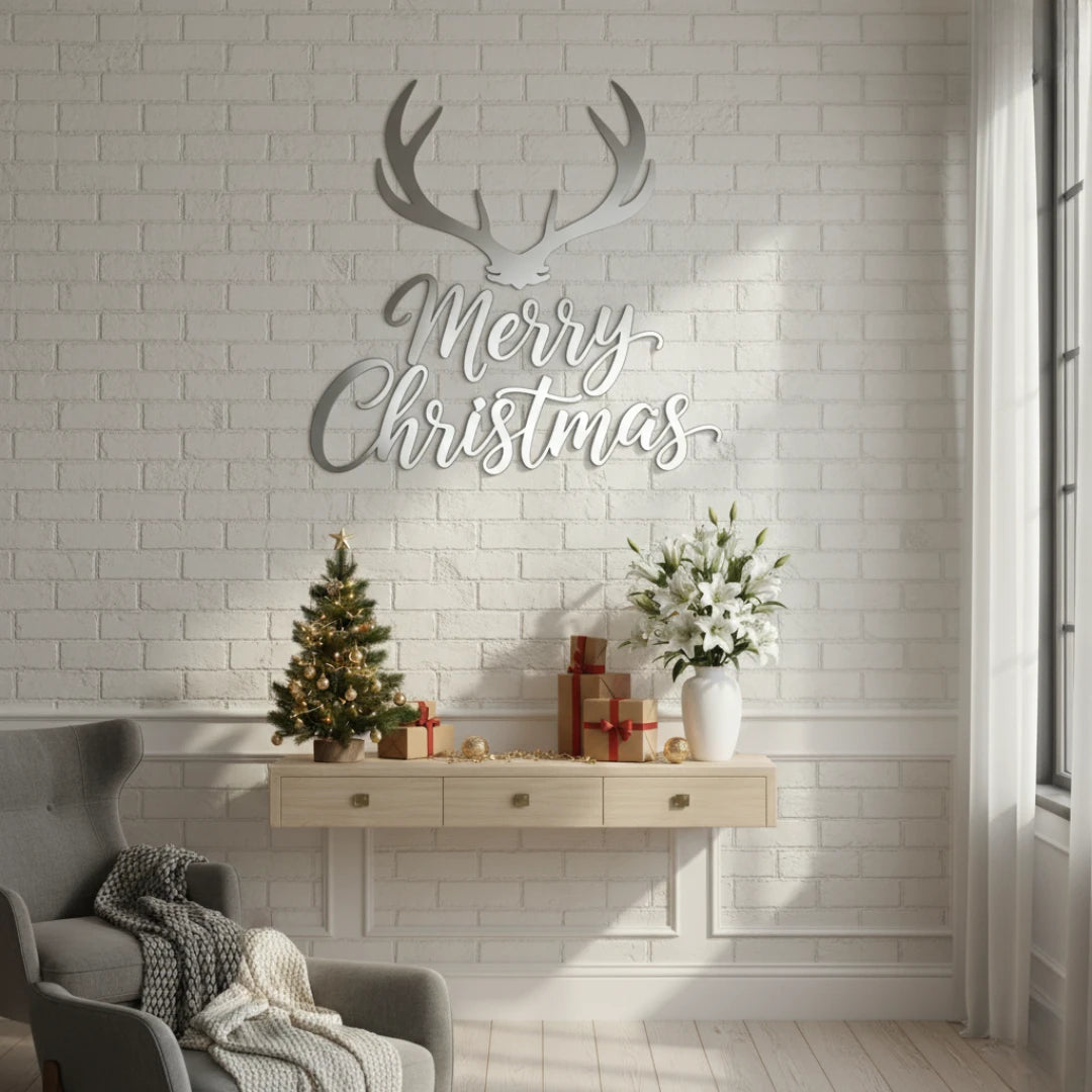 ArcDew_Merry_Christmas_Antlers_Calligraphy_Acrylic_Wall_Art_Modern_Rustic_Holiday_Decor.