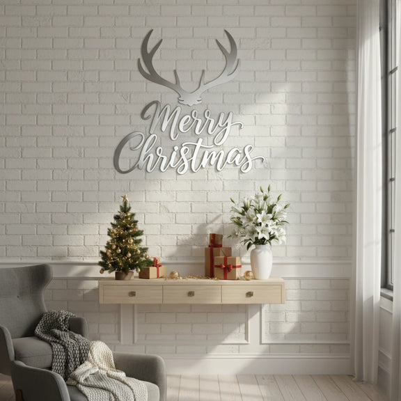 ArcDew_Merry_Christmas_Antlers_Calligraphy_Acrylic_Wall_Art_Modern_Rustic_Holiday_Decor.