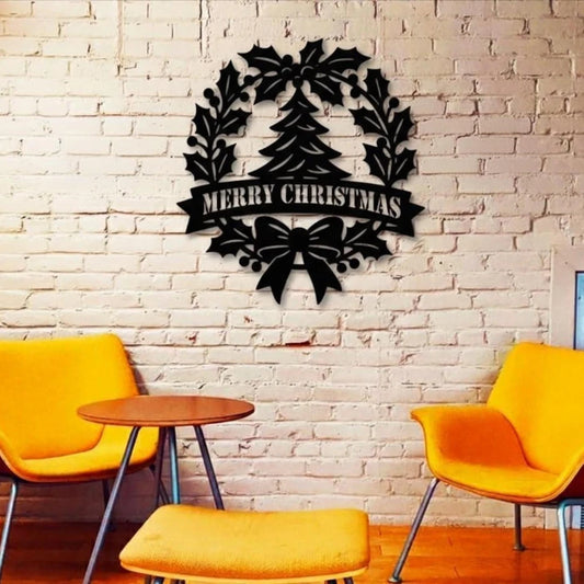 ArcDew_Merry_Christmas_Holly_Wreath_Tree_Acrylic_Wall_Art_Elegant_Festive_Decor_black