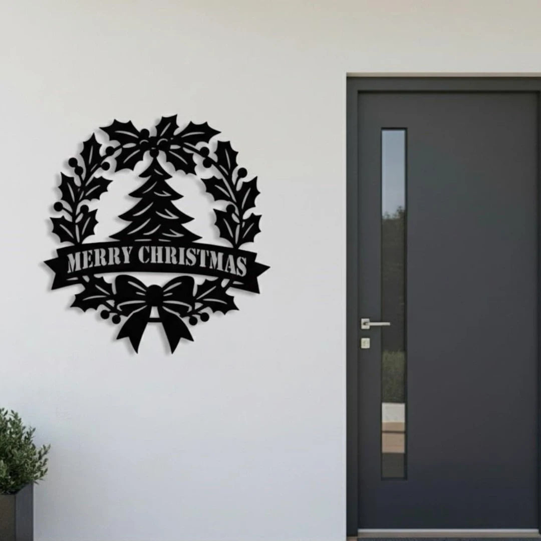 ArcDew_Merry_Christmas_Holly_Wreath_Tree_Acrylic_Wall_Art_Elegant_Festive_Decor_black