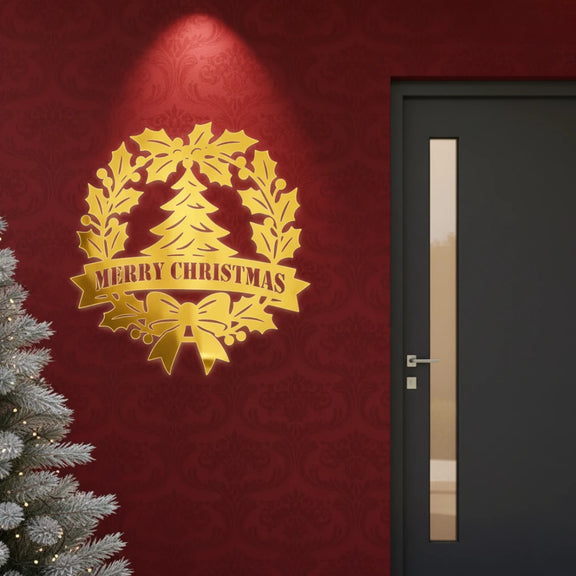 ArcDew_Merry_Christmas_Holly_Wreath_Tree_Acrylic_Wall_Art_Elegant_Festive_Decor_black