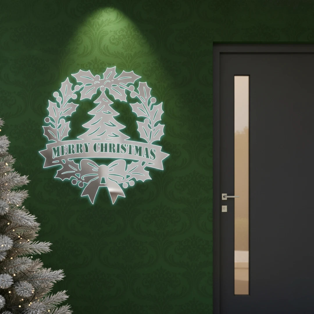 ArcDew_Merry_Christmas_Holly_Wreath_Tree_Acrylic_Wall_Art_Elegant_Festive_Decor_black