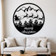 ArcDew "Merry Christmas" Santa's Sleigh & Mountains Circular Acrylic Wall Art | Festive Holiday Scene.