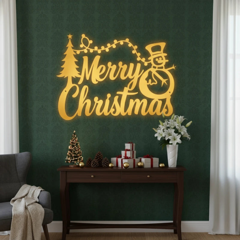 ArcDew "Merry Christmas" Snowman & Tree Acrylic Wall Decor | Festive Holiday Art