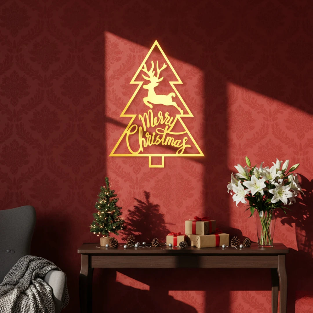 ArcDew_Merry_Christmas_Tree_Reindeer_Acrylic_Wall_Art_Festive_Home_Decor