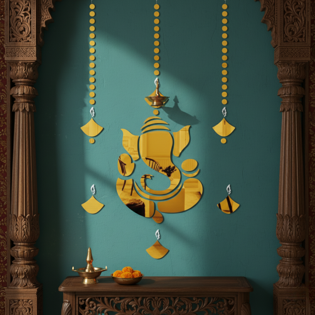 ArcDew Mirrored Golden Ganesha Acrylic Wall Hanging.