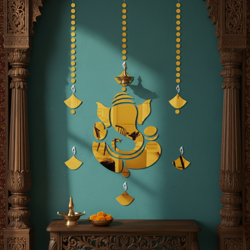 ArcDew Mirrored Golden Ganesha Acrylic Wall Hanging.