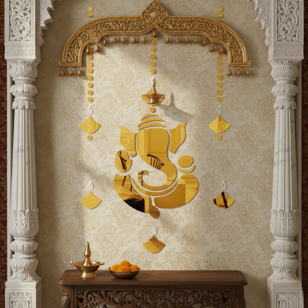 ArcDew Mirrored Golden Ganesha Acrylic Wall Hanging.