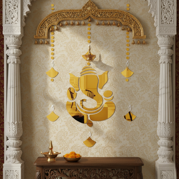 ArcDew Mirrored Golden Ganesha Acrylic Wall Hanging.