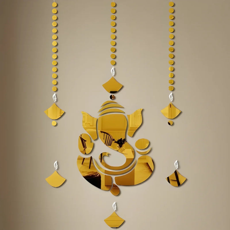 Golden Ganesha Acrylic Wall Hanging Gold