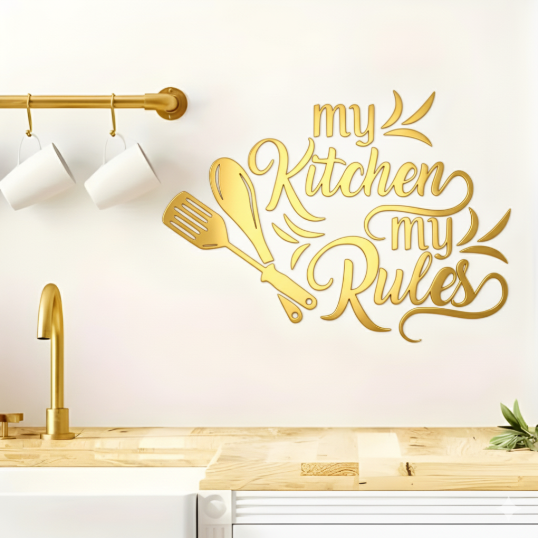 ArcDew "My Kitchen My Rules" Acrylic Wall Decal - Fun Kitchen & Dining Decor for UAE Homes & Restaurants .