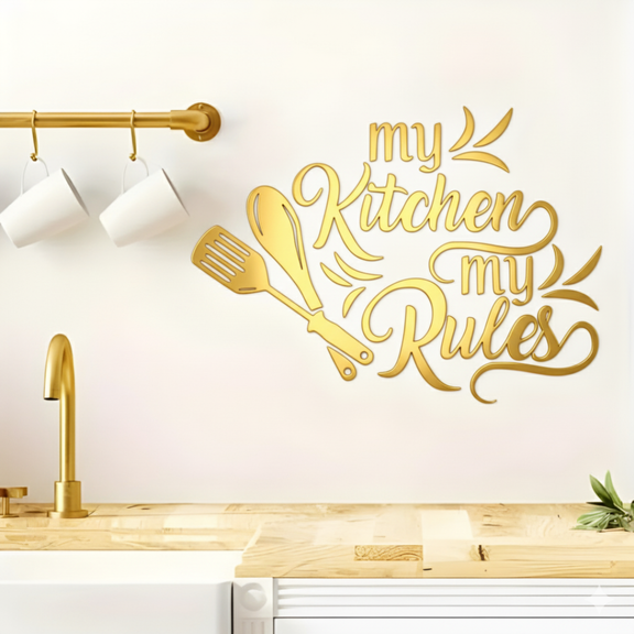 ArcDew "My Kitchen My Rules" Acrylic Wall Decal - Fun Kitchen & Dining Decor for UAE Homes & Restaurants .