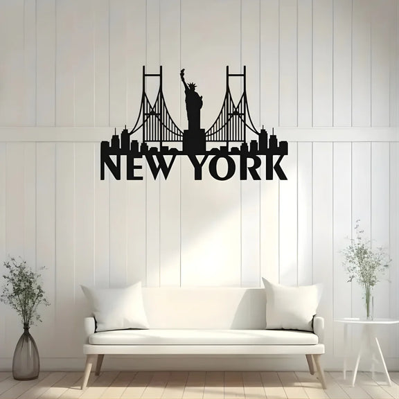 New York Bridge Skyline Black
