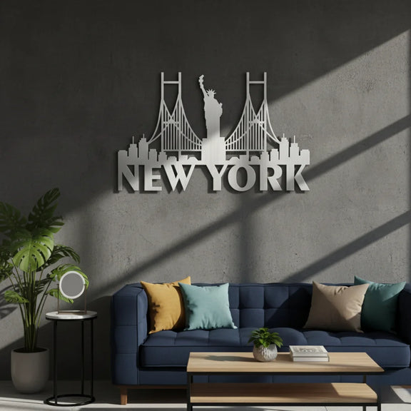 New York Bridge Skyline Silver