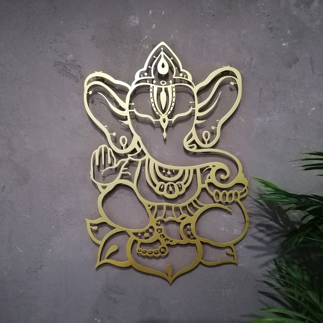 ArcDew Om Ganesha (Ganpati) Calligraphy Acrylic Wall Art Gold..