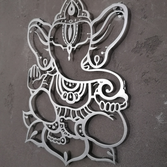 ArcDew Om Ganesha (Ganpati) Calligraphy Acrylic Wall Art silver.