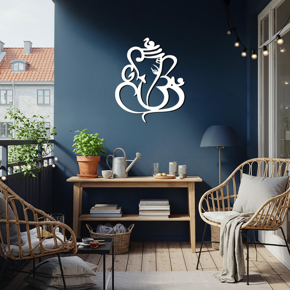 ArcDew Om Ganesha (Ganpati) Calligraphy Acrylic Wall Art silver