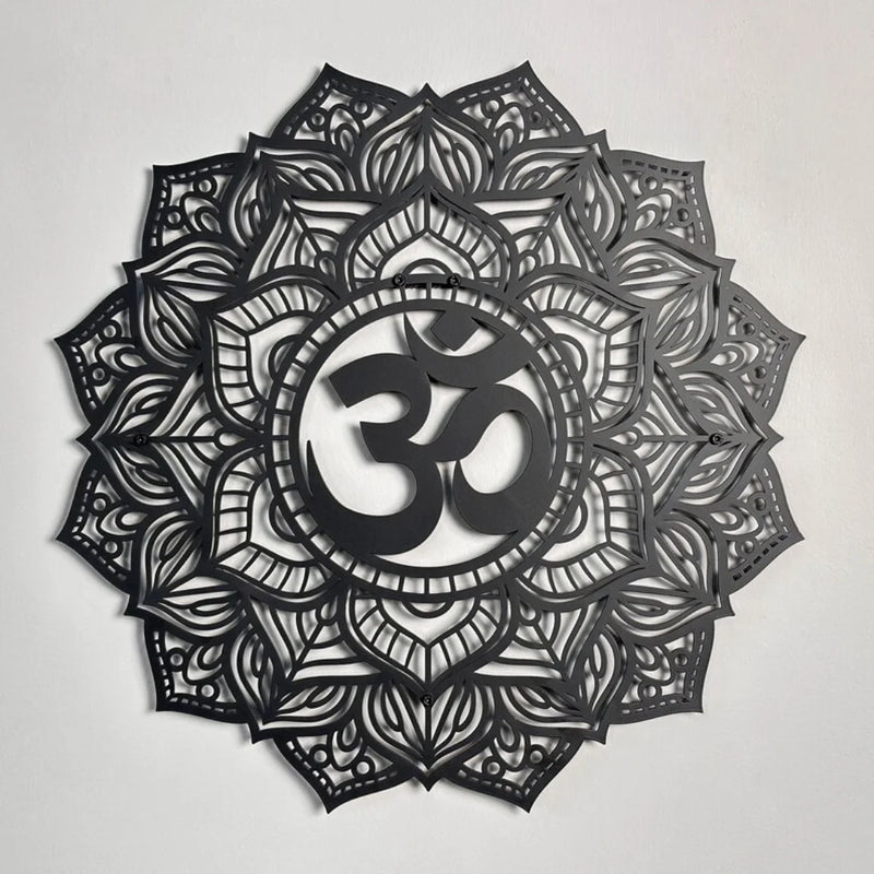 Om Mandala Acrylic Wall Art Black 1