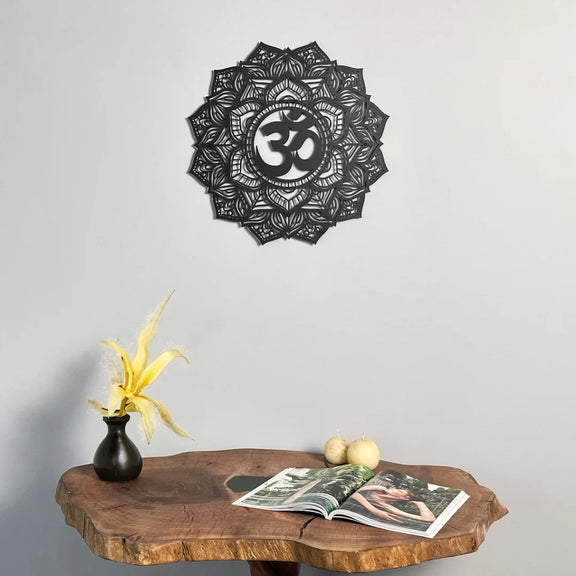 Om Mandala Acrylic Wall Art Black 2