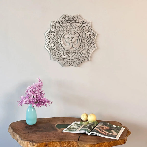 Om Mandala Acrylic Wall Art Silver
