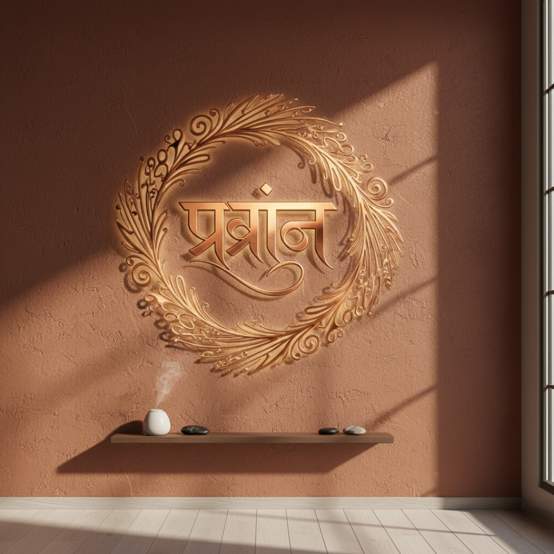 ArcDew "Prana" (Life Force) Hindi Calligraphy Acrylic Wall Art gold