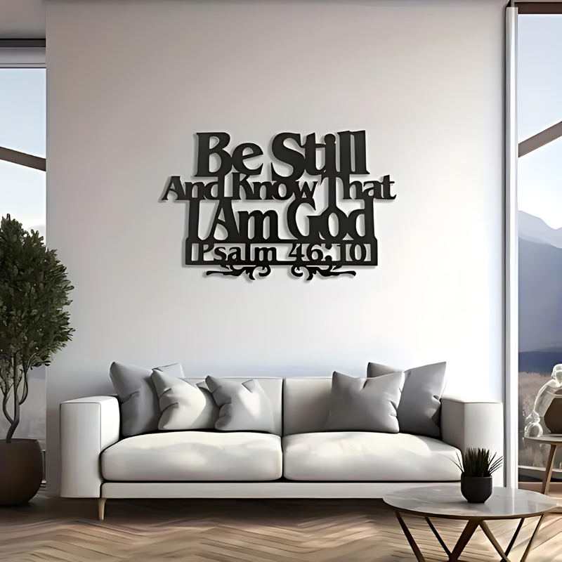 ArcDew Psalm 46:10 Wall Art – Be Still and Know That I Am God | Christmas Gift UAE - arcdew.com - 10 scripture above sofa.