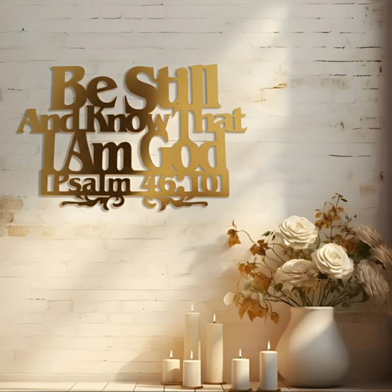 ArcDew Psalm 46:10 Wall Art – Be Still and Know That I Am God | Christmas Gift UAE - arcdew.com - 10 scripture in stylish layered text design.