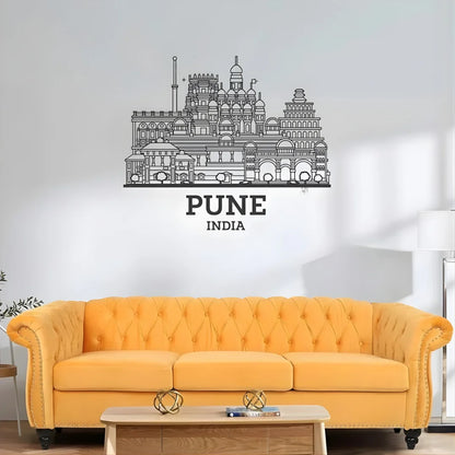 Pune, India City Skyline Wall Art Black