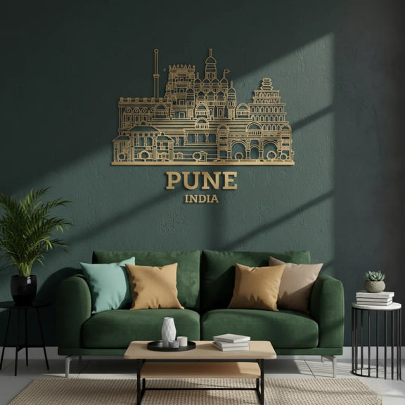 Pune, India City Skyline Wall Art Gold