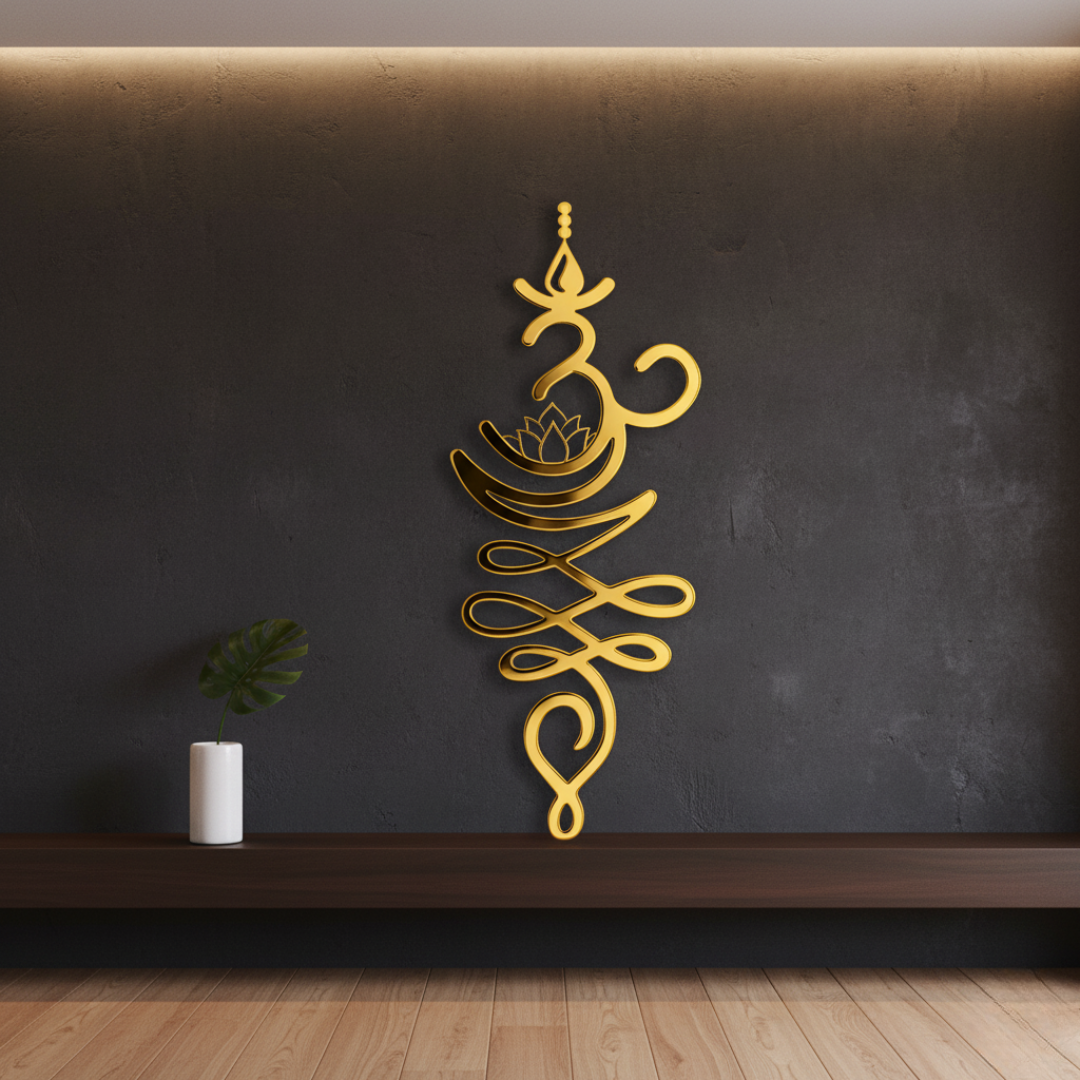 ArcDew Spiritual Unalome & Lotus Premium Acrylic Wall Art gold