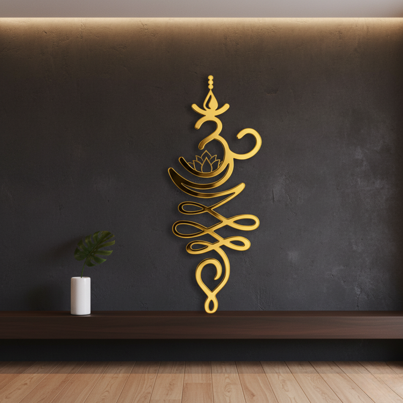 ArcDew Spiritual Unalome & Lotus Premium Acrylic Wall Art gold