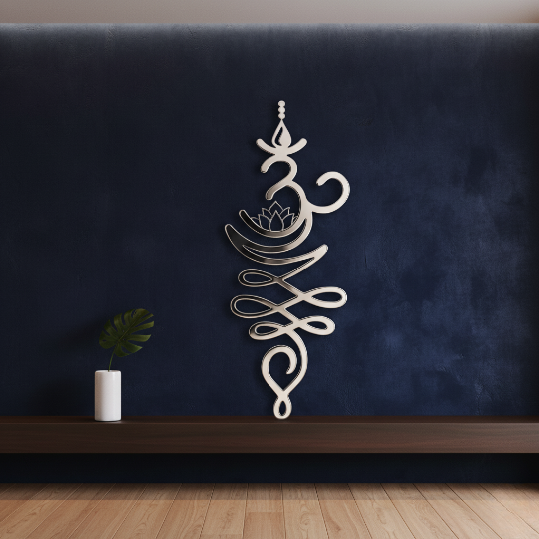 ArcDew Spiritual Unalome & Lotus Premium Acrylic Wall Art silver