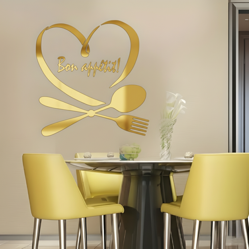 ArcDew Spoon & Fork with Heart Acrylic Wall Decal | Beautiful Kitchen Decor for UAE Homes & Restaurants gold
