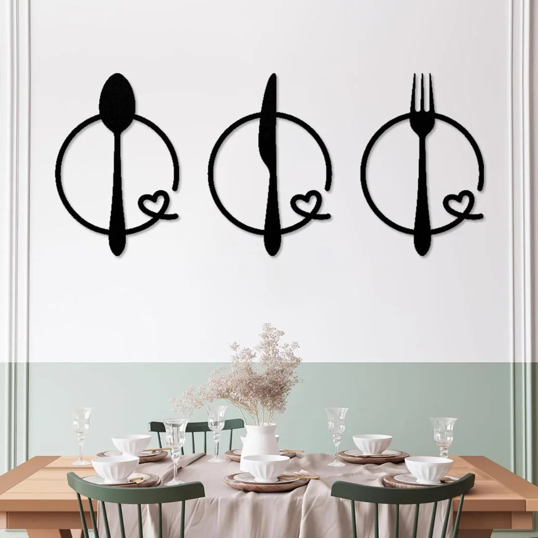 Spoon Knife Fork Heart Acrylic Wall Decal Black